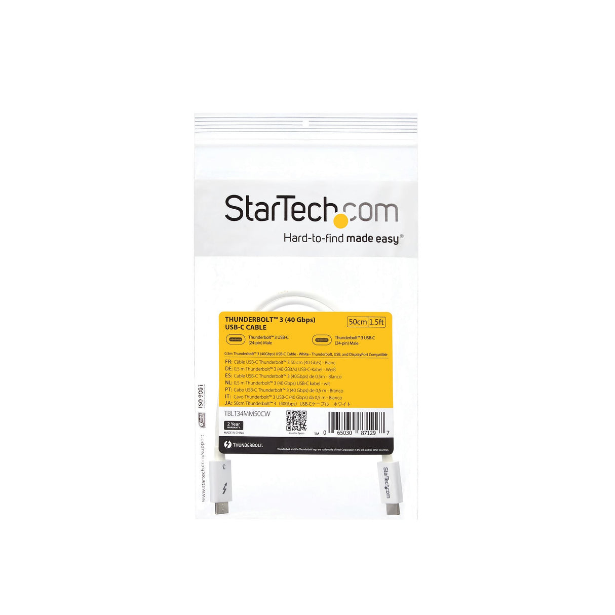 EAN 0065030871297 - StarTech.com TBLT34MM50CW cable Thunderbolt 0,5 m 40 Gbit/s imagen 7
