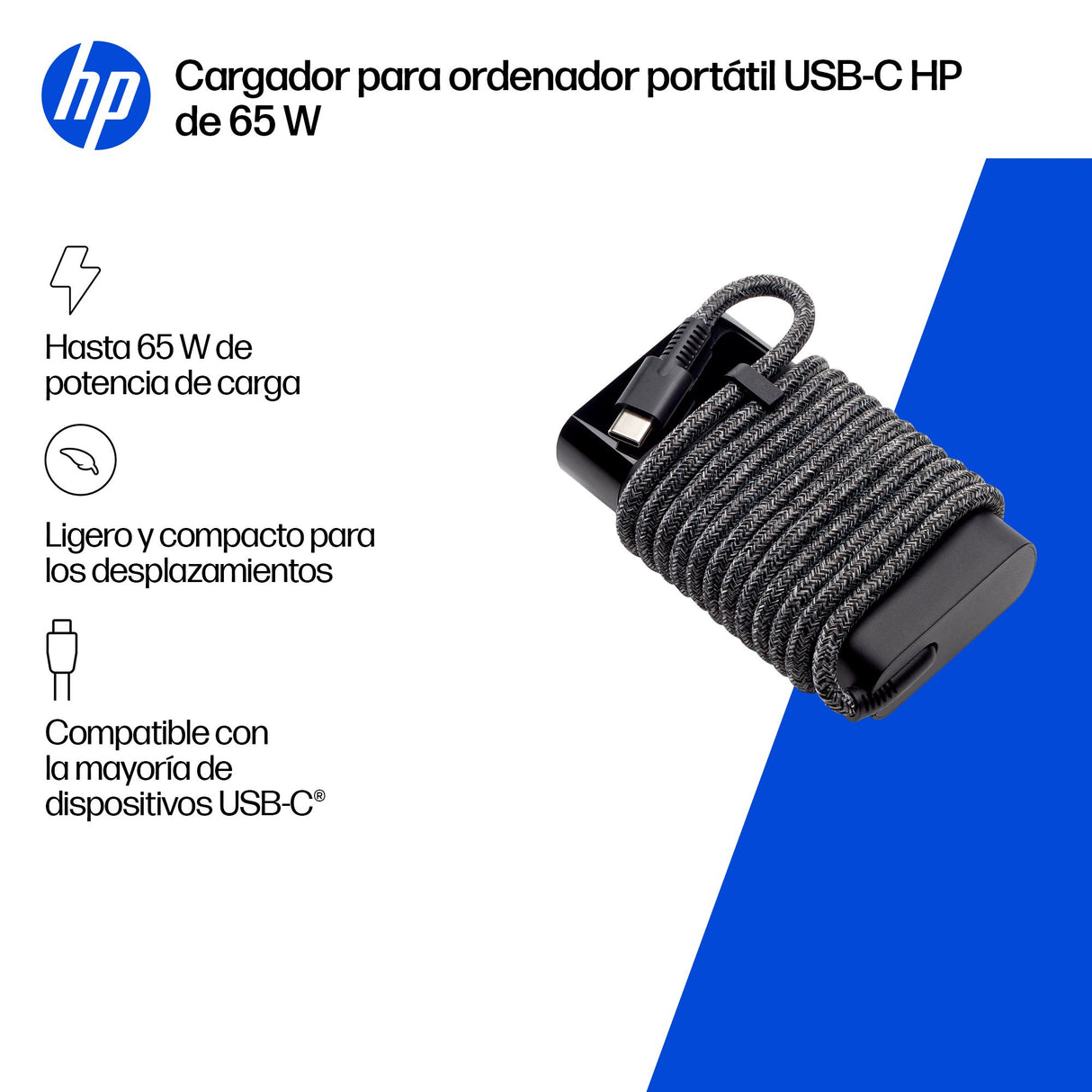 EAN 198122961122 - HP 65W USB-C Laptop Charger adaptador e inversor de corriente Interior Negro imagen 4
