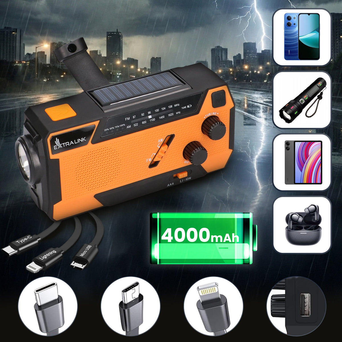 EAN 5904960293746 - Extralink RADIO AWARYJNE SOLARNE Z KORBKA DYNAMO POWERBANK 4000MAH Z LATARKA SOS SR-4000 Portátil Analógi imagen 29