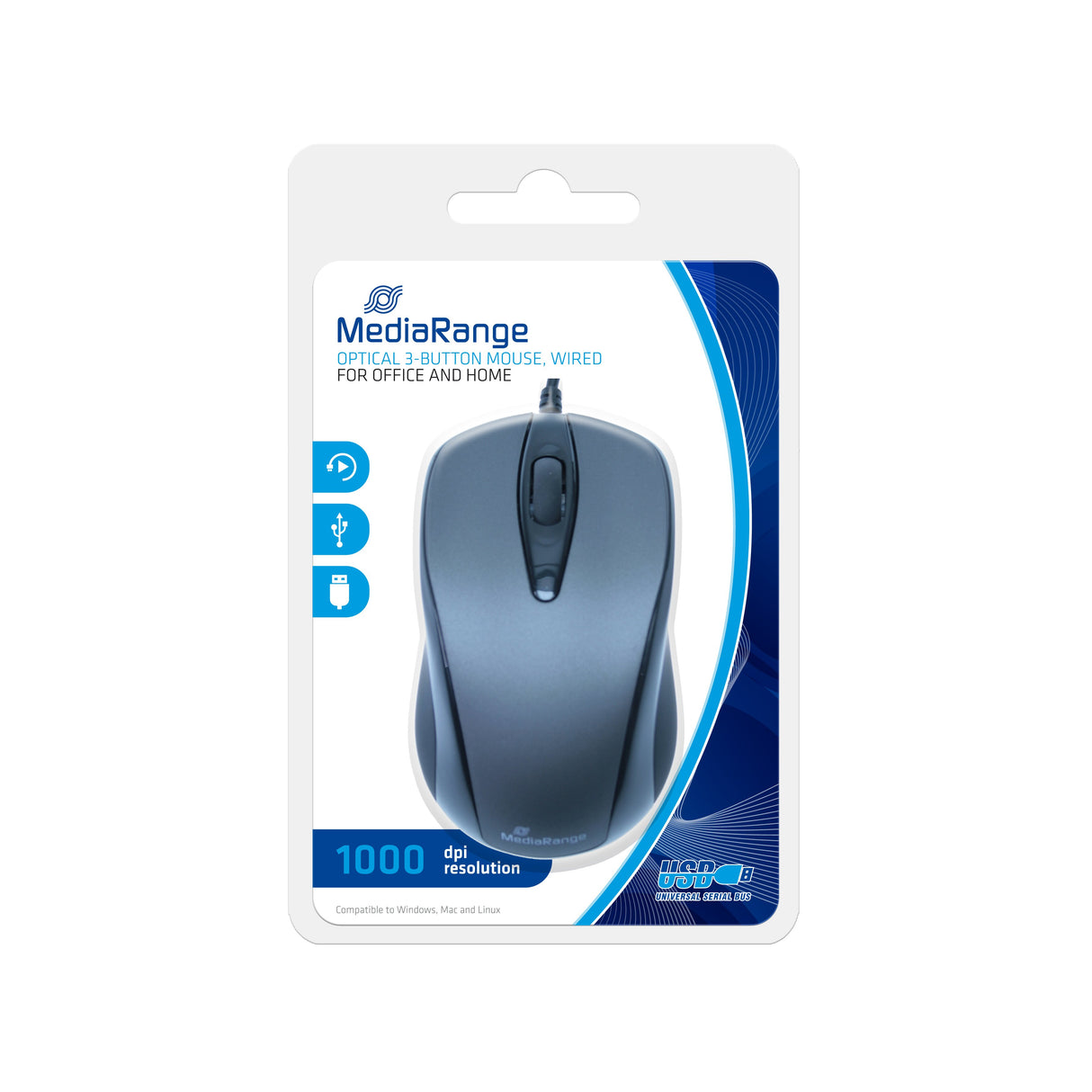 EAN 4260283117833 - MediaRange MROS201 ratón Oficina Ambidextro USB tipo A Óptico 1000 DPI imagen 1