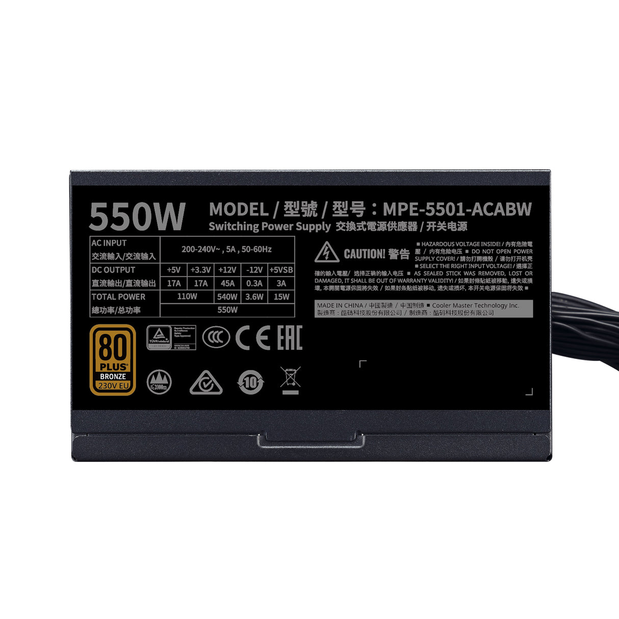 EAN 4719512104071 - Cooler Master MWE 550 Bronze 230V V2 unidad de fuente de alimentación 550 W 24-pin ATX ATX Negro imagen 3