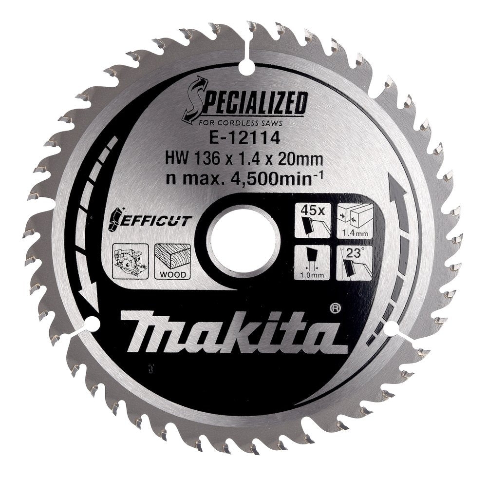 Hoja De Sierra Circular Makita Effict E-12136, Ø 136 Mm, Diámetro 45z 20 Mm, E-12136
