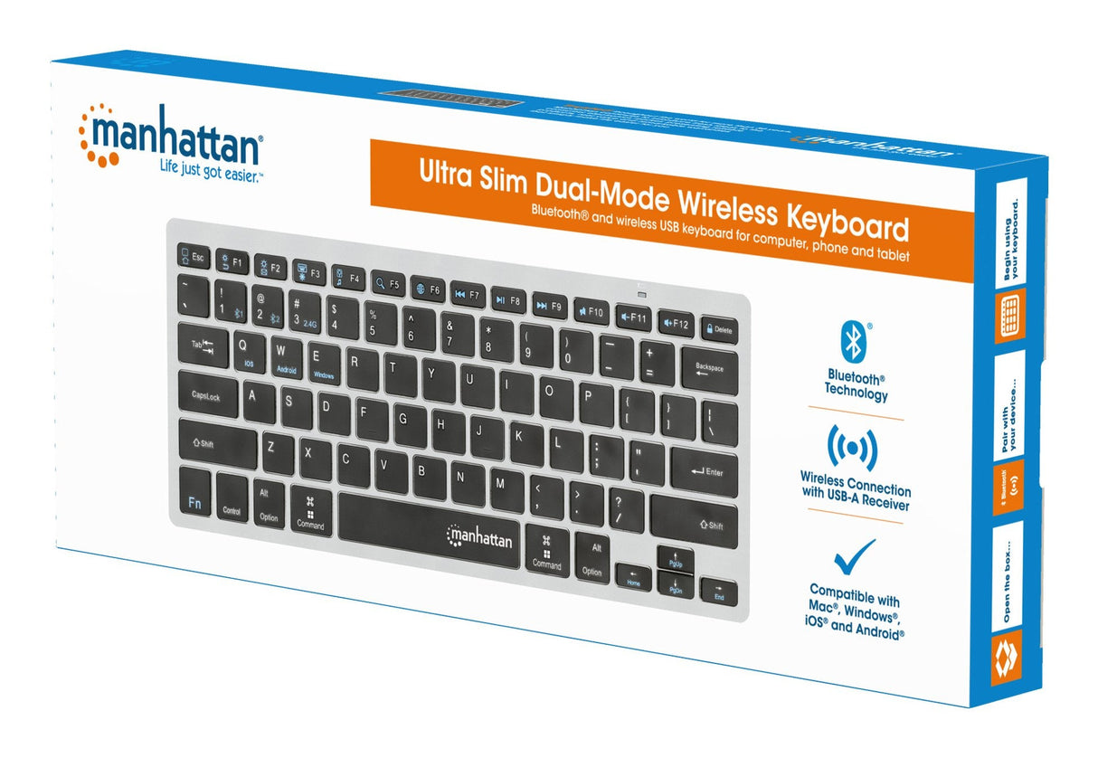 Teclado Aleman Manhattan 180559 Oficina Rf Wireless + Bluetooth Negro, Gris