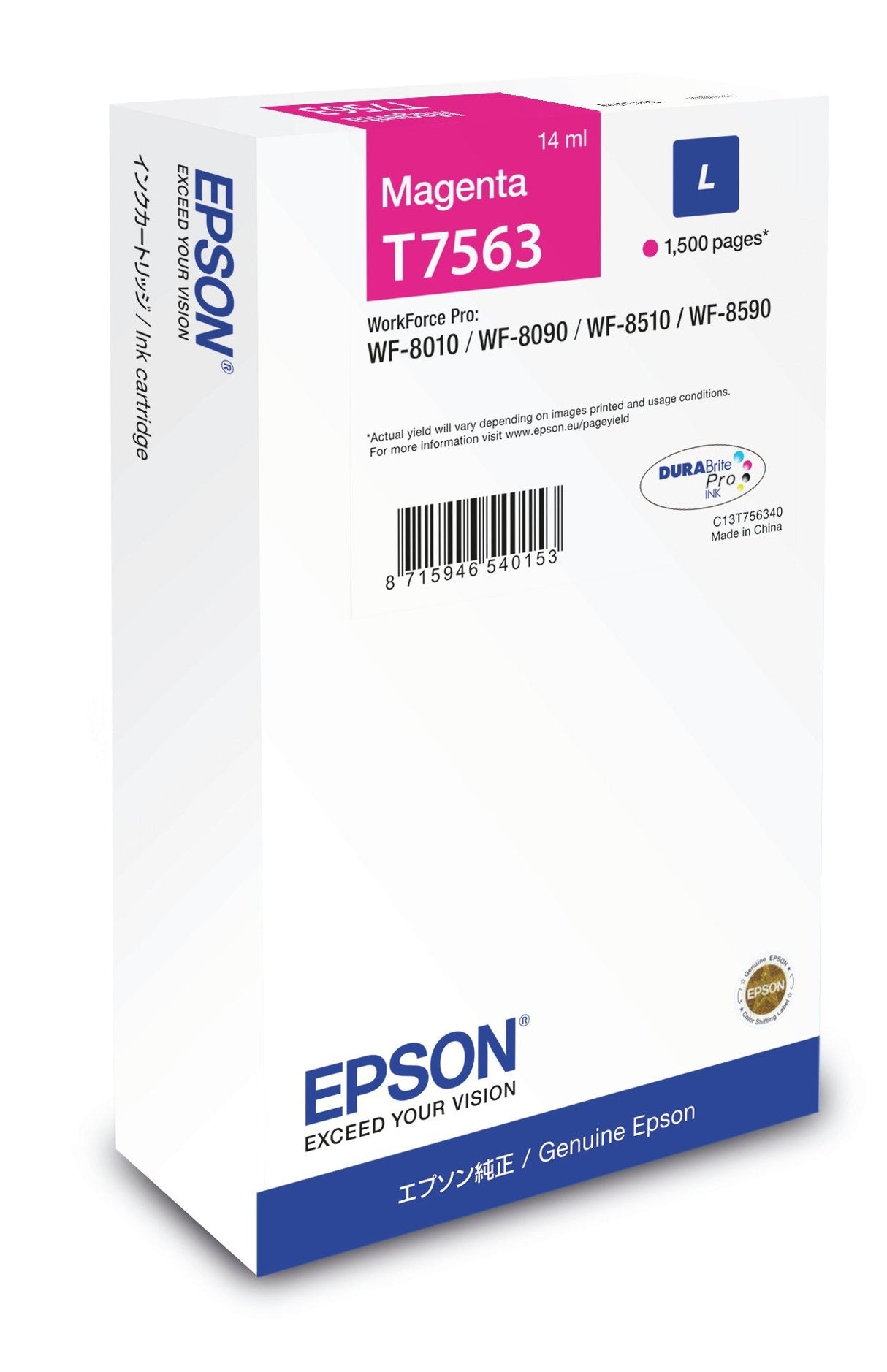 Cartucho Tinta Epson T7563 C13t756340 Magenta L 1500 Paginas