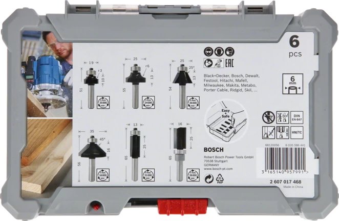 Juego De Fresas Para Cantos Y Cantos Bosch , 6 Piezas (Eje De 8 Mm) 2607017469