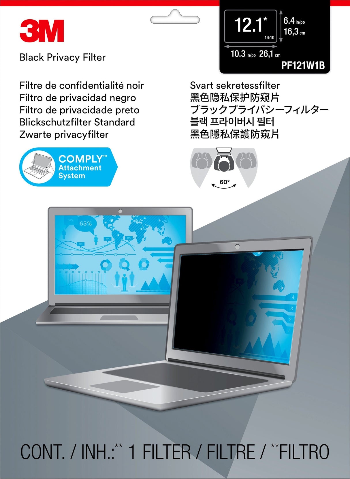 EAN 0051128774342 - 3M 7000013834 filtro para monitor 30,7 cm (12.1") Portátil Filtro de privacidad para pantallas sin marco imagen 2