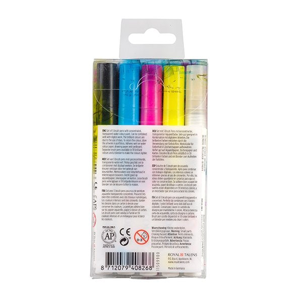 Talens Ecoline Set 5 Rotuladores Brush Pen Primario Punta Pincel Colores Surtidos