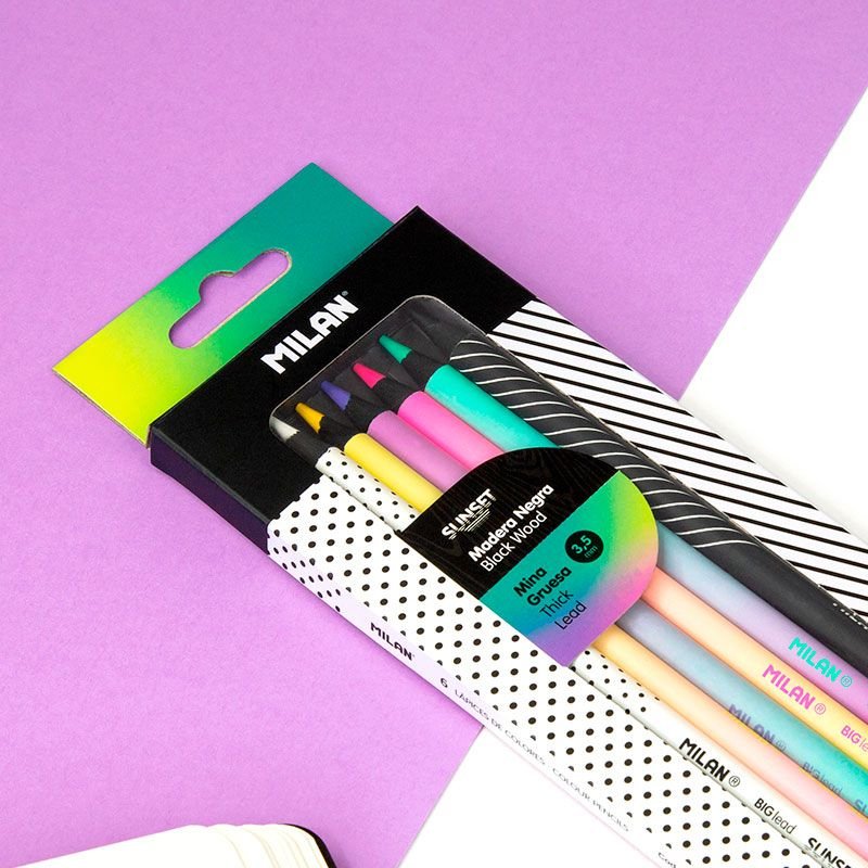 Pack De 3 Unidades Caja 6 Lápices De Colores Mina Gruesa Sunset Milan.