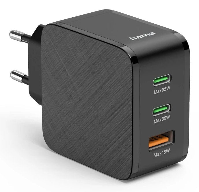Cargador De Pared Hama - Potencia 65w - 2x Usb-C - Usb-A - Power Delivery - Qualcomm - Negro