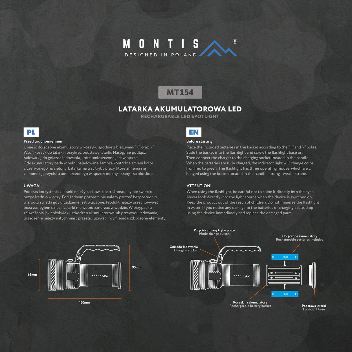 Montis Aluminiowa Reczna Latarka Akumulatorowa Led Mt154 Gris Linterna De Mano