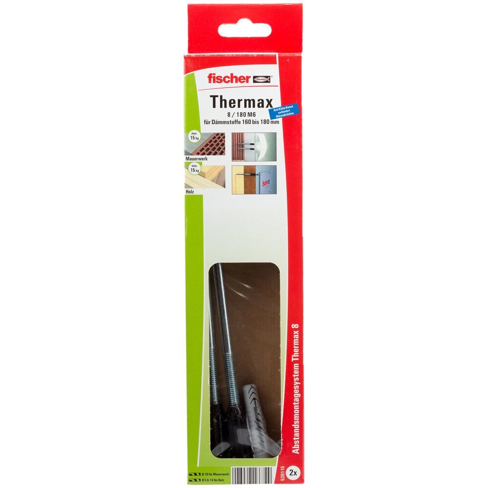 Fischer Sistema De Montaje A Distancia Thermax 8/180 M6 B, Tacos Negro/Gris, 2 Unidades 520115