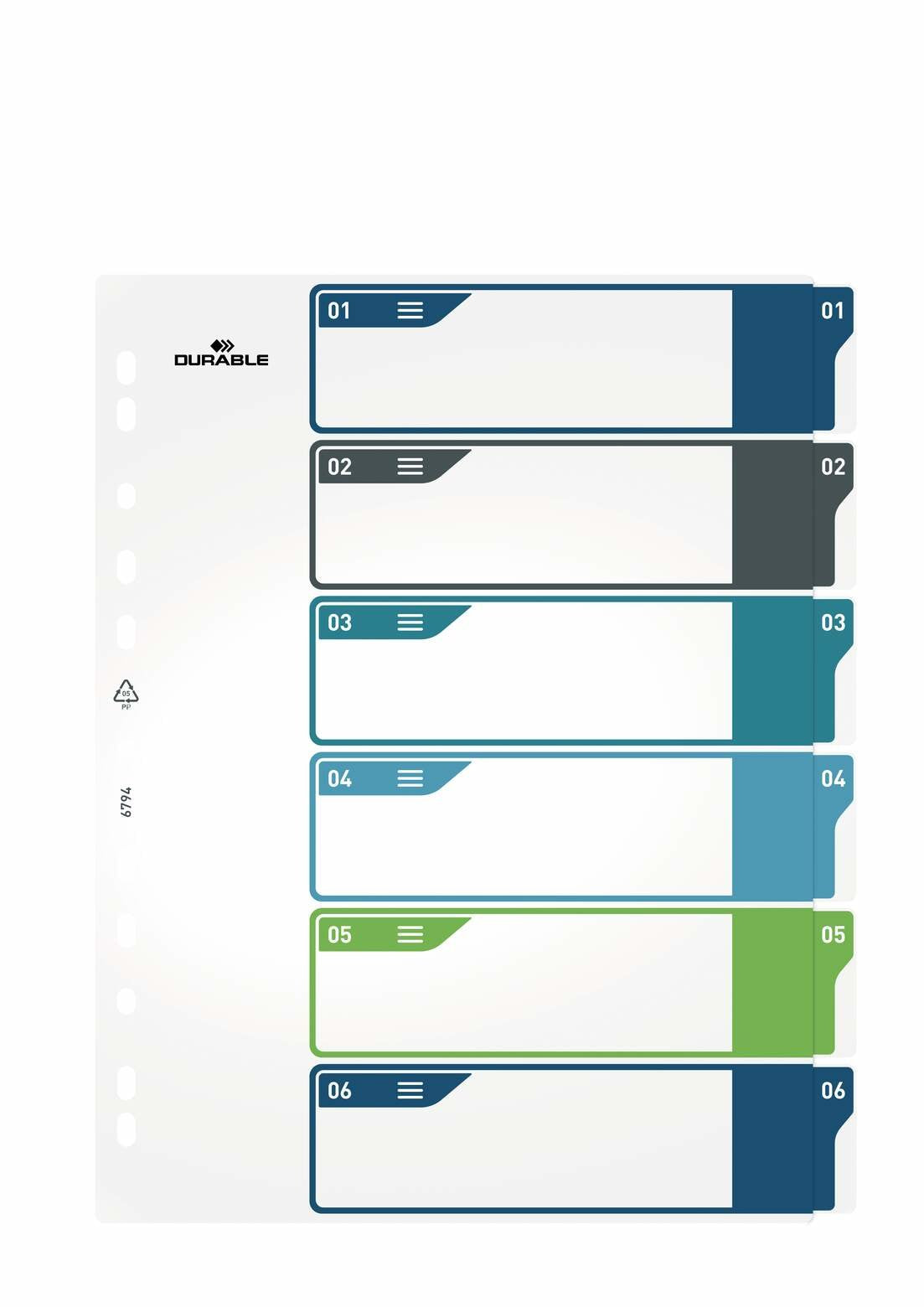 EAN 4005546735108 - Durable 679427 lengüeta de índice Separador en blanco con pestaña Polipropileno (PP) Multicolor imagen 4