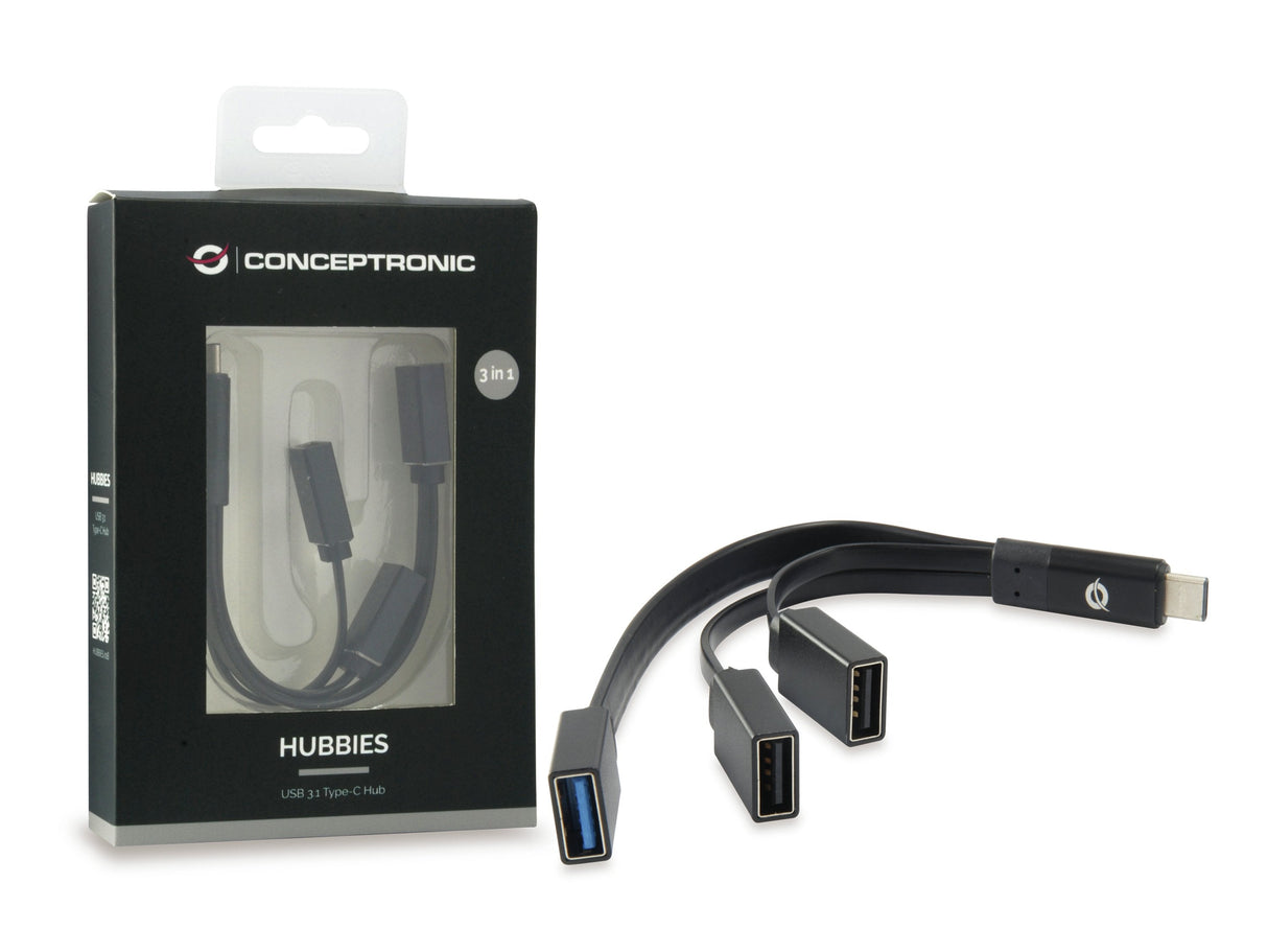 Conceptronic Hub Usb-C 3 Puertos 2x Usb 2.0 1x Usb3.0 Negro Hubbies01b