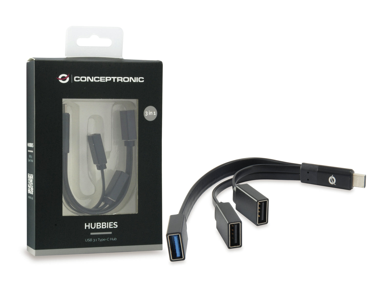 Conceptronic Hub Usb-C 3 Puertos 2x Usb 2.0 1x Usb3.0 Negro Hubbies01b