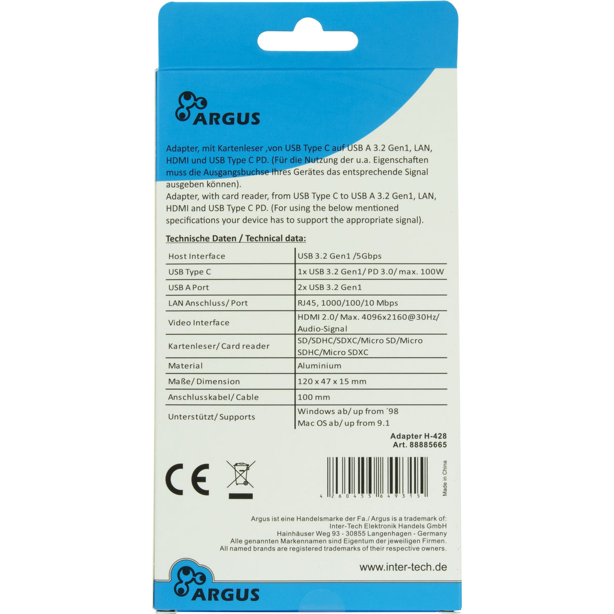 EAN 4260455649315 - Inter-Tech H-428 USB 3.2 Gen 1 (3.1 Gen 1) Type-C 5000 Mbit/s Negro imagen 4