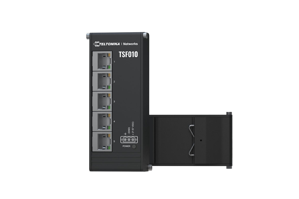 EAN 4779051841356 - Teltonika NETWORKS TSF010 Flat Ethernet Switch No administrado Fast Ethernet (10/100) Carril DIN Negro imagen 1