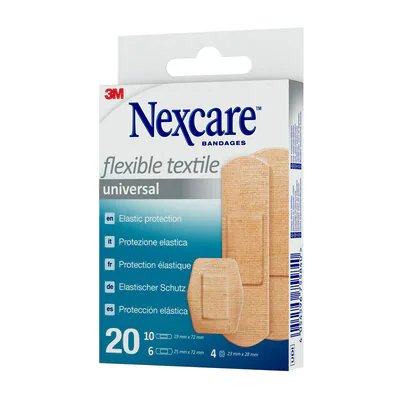 Nexcare Universal Flexible Textile Pack De 20 Apositos Surtidos - Transpirable - Elastico - Piel