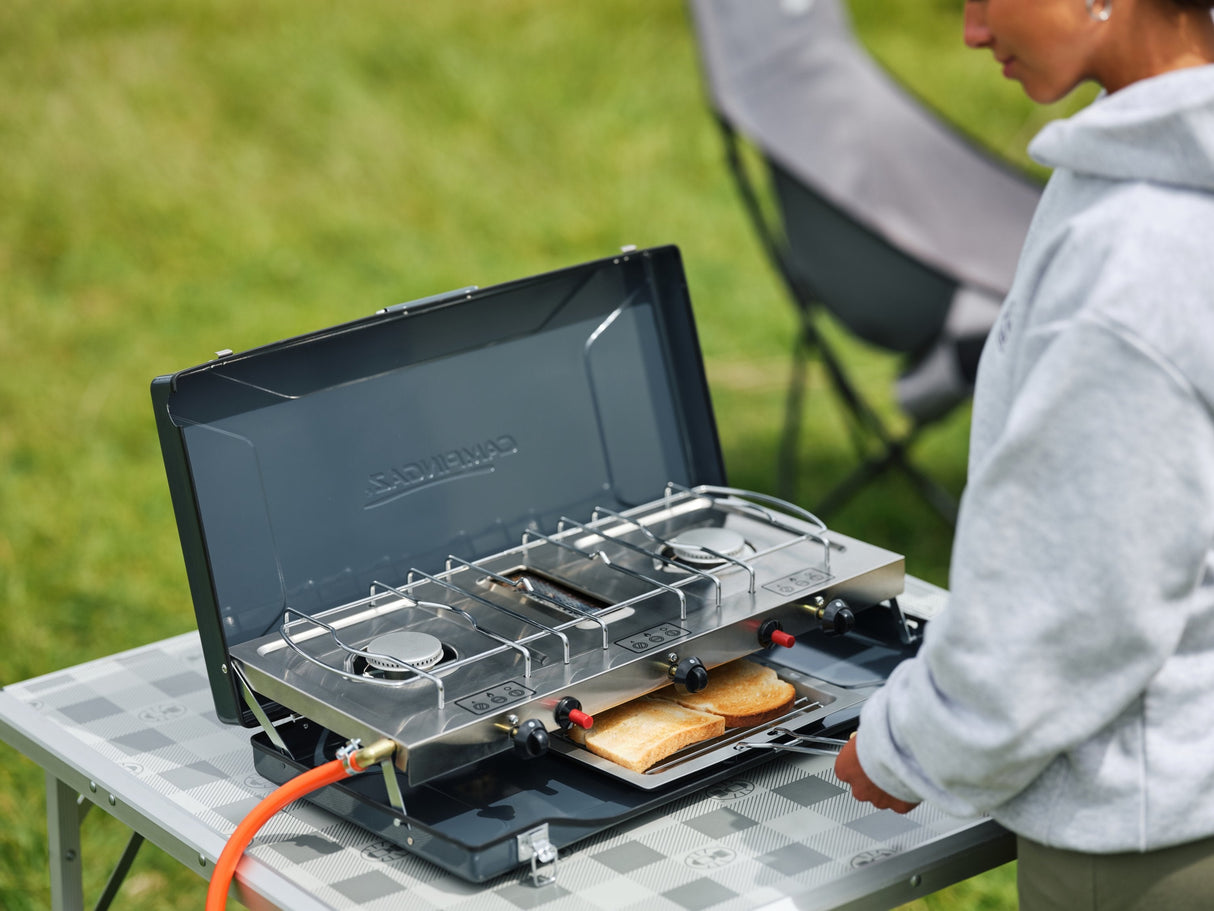 Campingaz Camping Kitchen 2 Grill & Go Cv, Cocina De Gas (Gris/Negro, 2x 2kw, Modelo 2023)