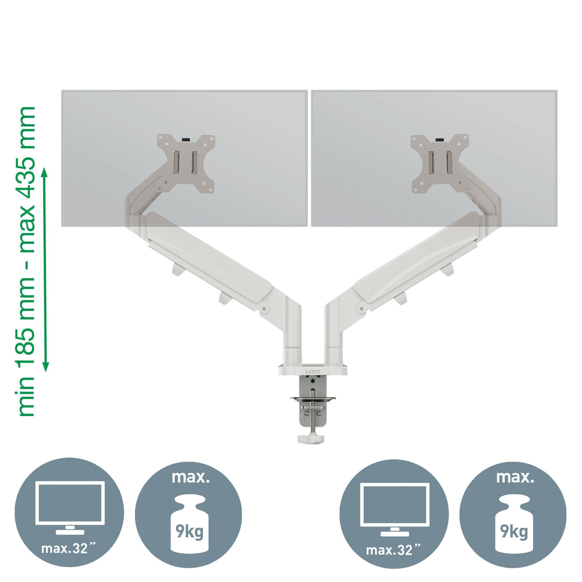 Leitz Ergo Dual Monitor Arm Gris, 1120x110x600