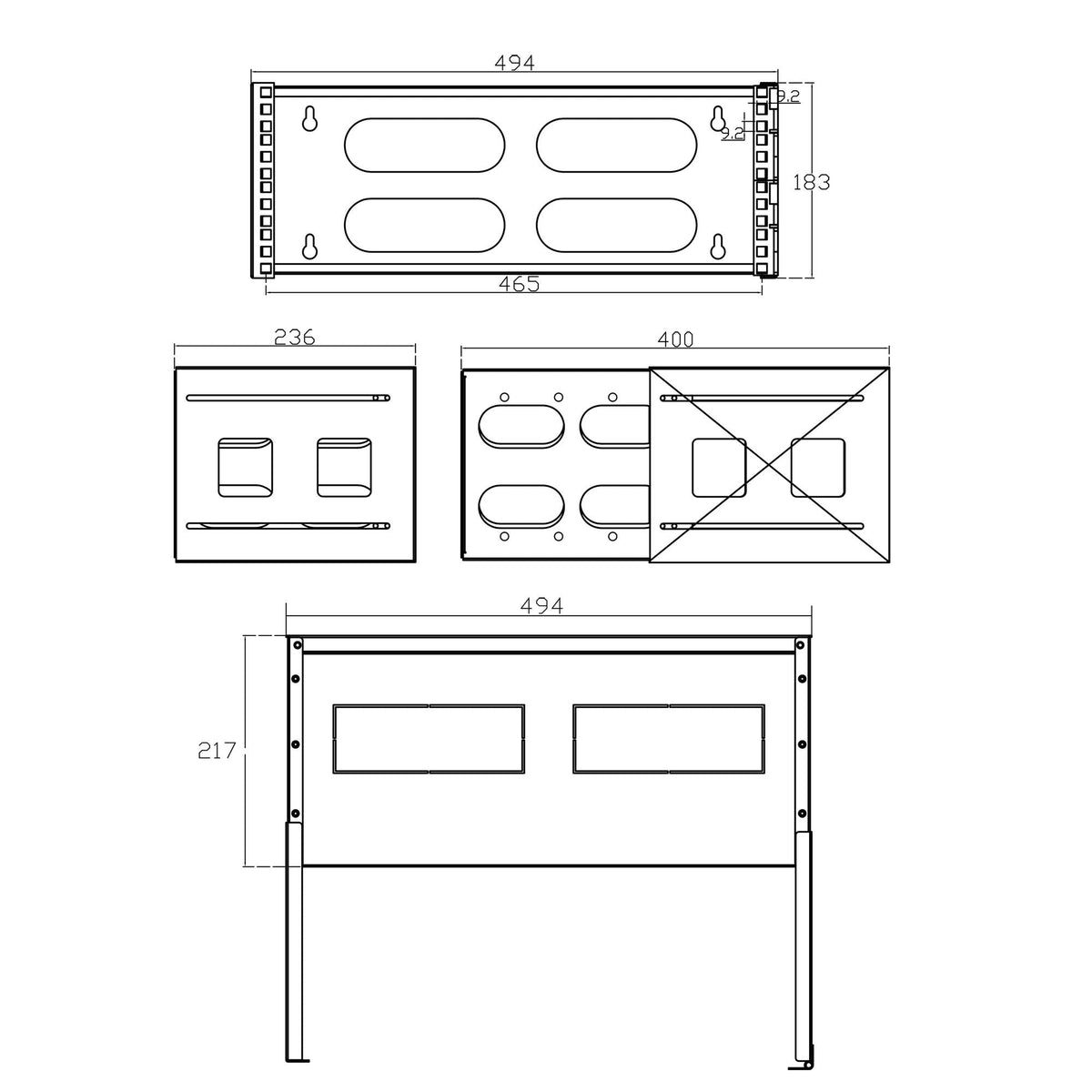Inline® 19" Foldable Rack, 4u, 24-40cm Depth, With Cover, Negro