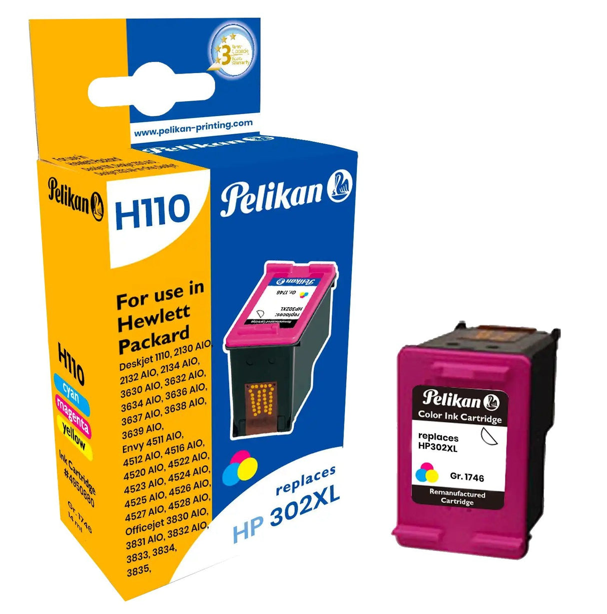 Pelikan 4950880 Tinta Compatible Hp 302xl (F6u67ae) B/C/M/Y