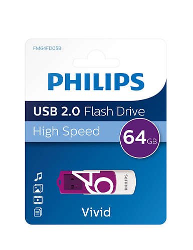 Pendrive Philips 64gb 2.0 Usb Drive Vivid Purple