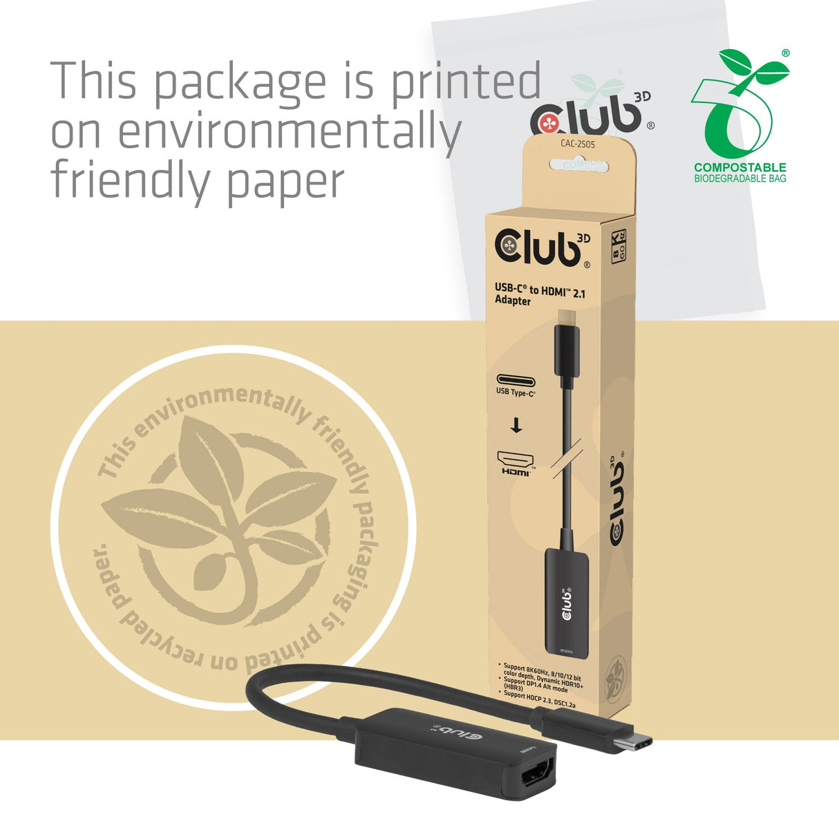 Club3d Adaptador Usb Typ C > Hdmi 2.1 8k Hdr10 Dp1.4 M H Retail