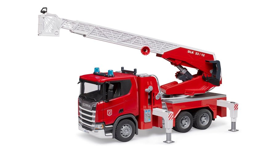 Bruder Scania Super 560r Bombero Con Escalera Giratoria, Bomba De Agua, Luz Y Sonido, Modelo De Vehículo 3591