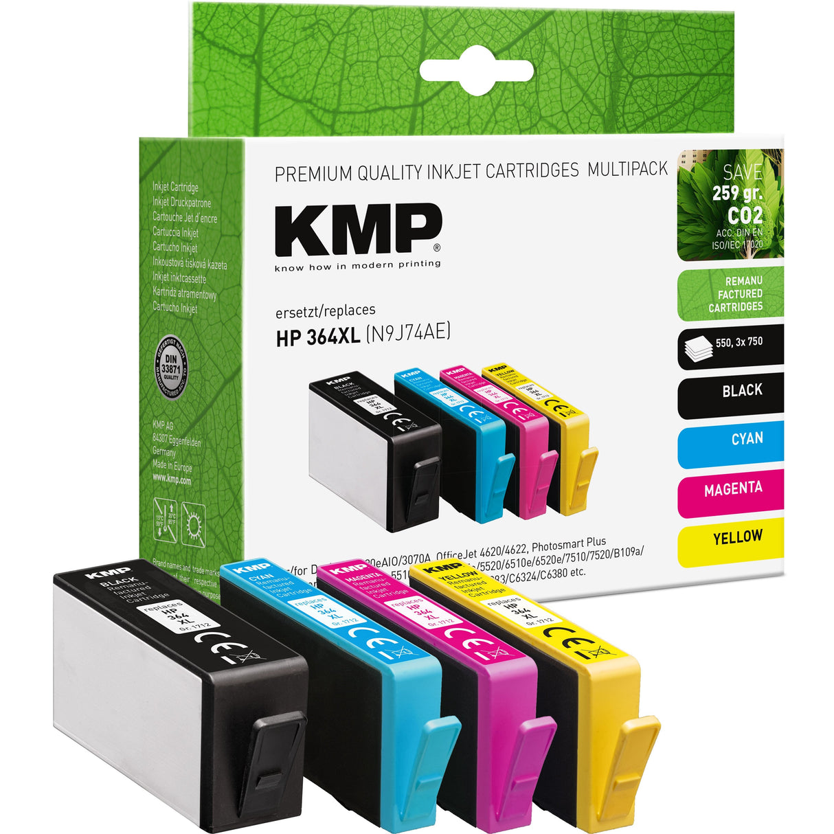 Kmp Cartucho Hp Nr.364xl N9j74ae Bk,C,M,Y Remanufactured