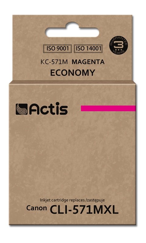 Tinta Actis Kc-571m (Reemplazo De Canon Cli-571m - Estándar - 12 Ml - Magenta)