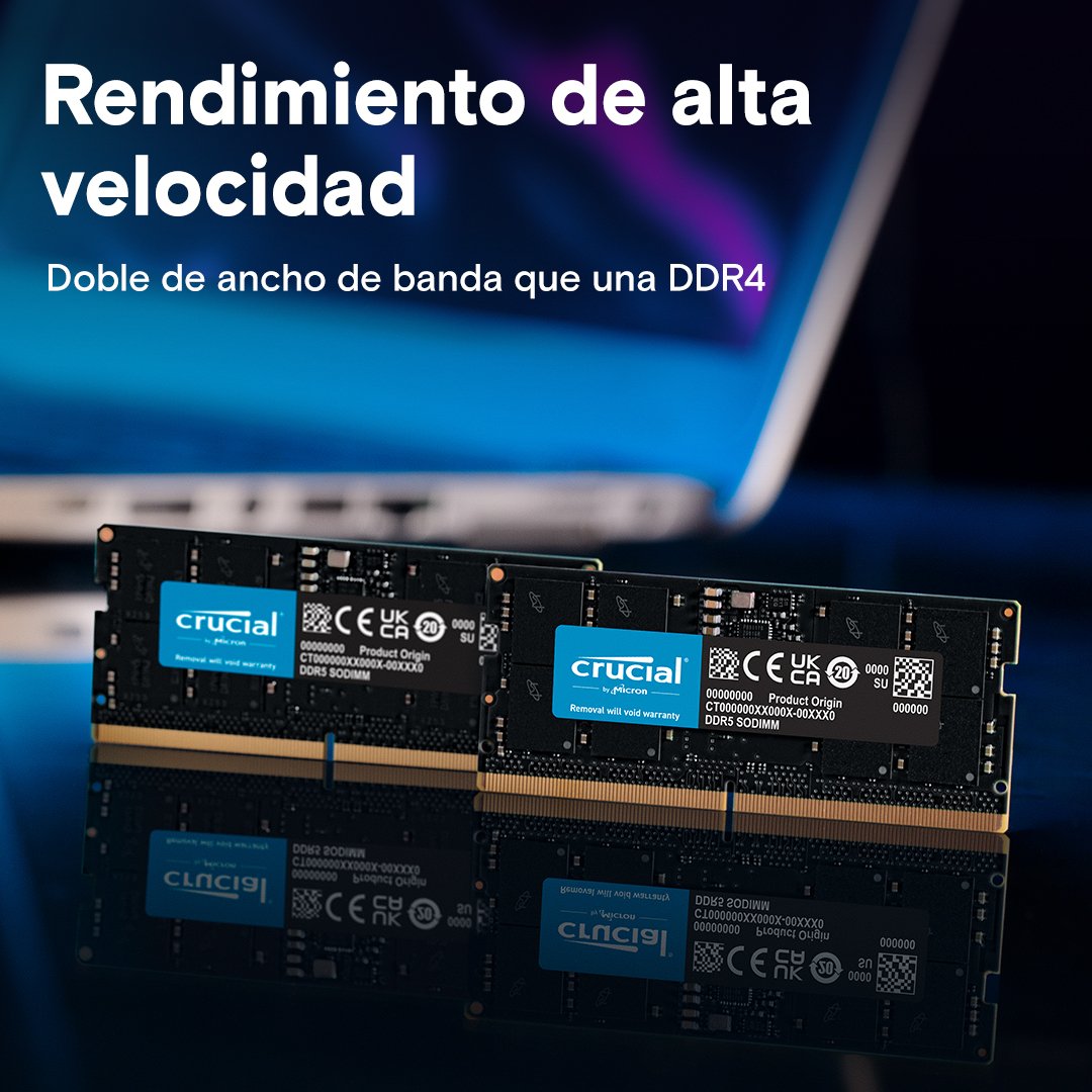Memoria Crucial Ddr5-5600 128gb 2x64gb Sodimm Cl46 (16gbit)