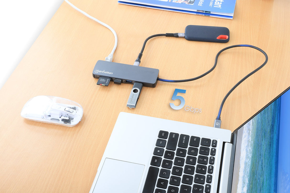 EAN 766623190459 - Manhattan 190459 base para portátil y replicador de puertos Alámbrico USB 3.2 Gen 1 (3.1 Gen 1) Type-C Gri imagen 3