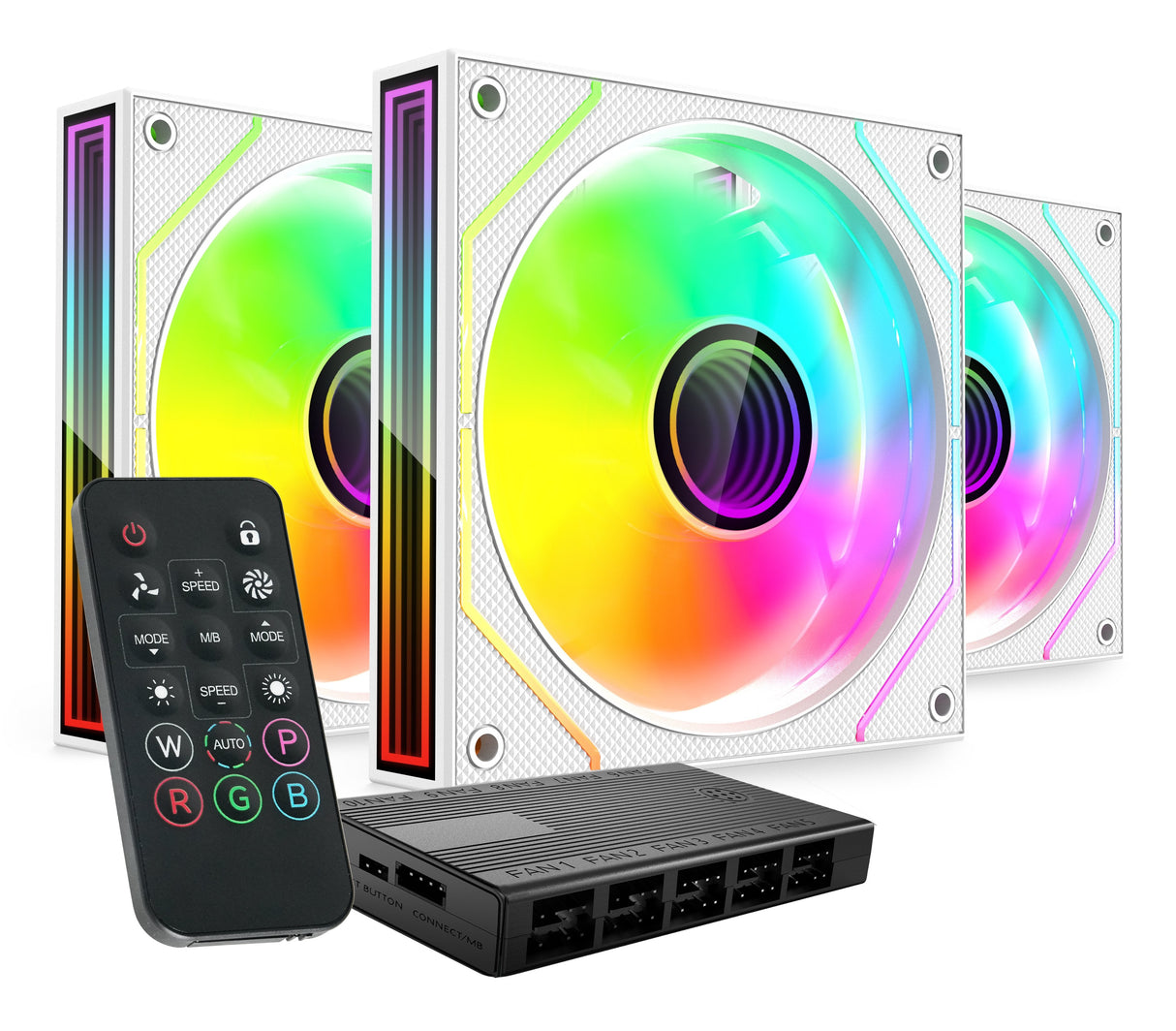 Kit 3 Ventiladores Auxiliar Mf-3d Pro Blanco Mars Gaming 3x Ventiladores 120mm / Argb / Control Remoto / Hasta 1600 Rpm