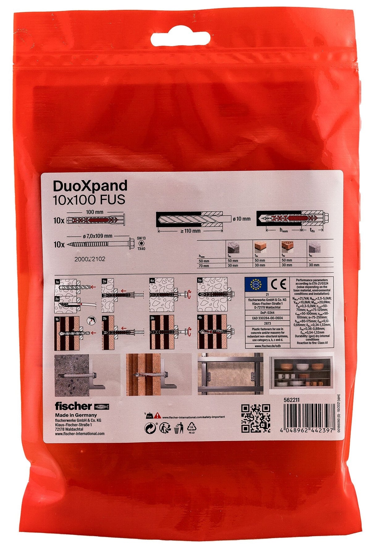 Tacos De Expansión Duoxpand Fus Ø10 X 100 Mm + Tornillos Ø7 X 109 Mm, Bolsa 10 Uds