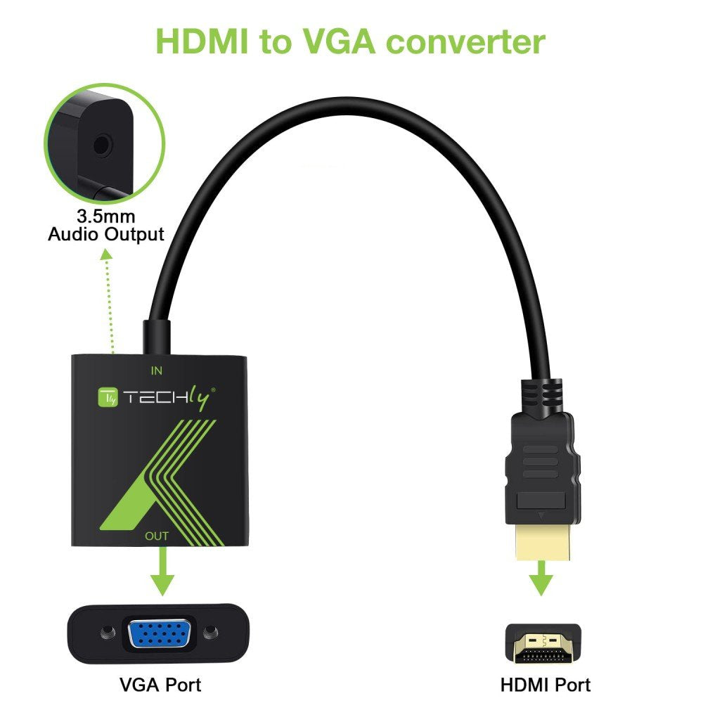 Techly Hdmi -> Vga+3.5mm M/F Negro
