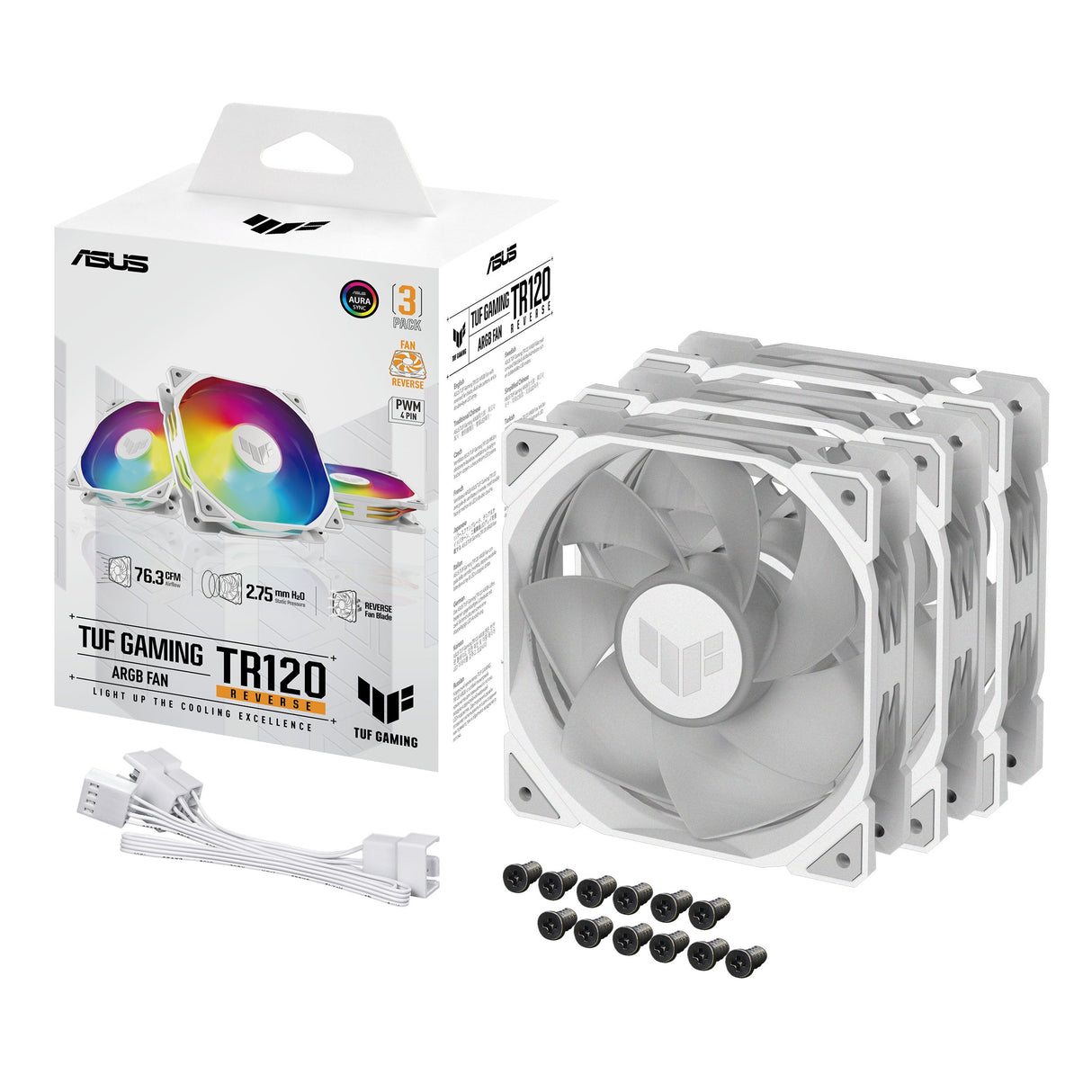 EAN 4711387543511 - ASUS TUF GAMING TR120 ARGB REVERSE 3IN1 White Carcasa del ordenador Refrigerador de aire 12 cm Blanco imagen 9