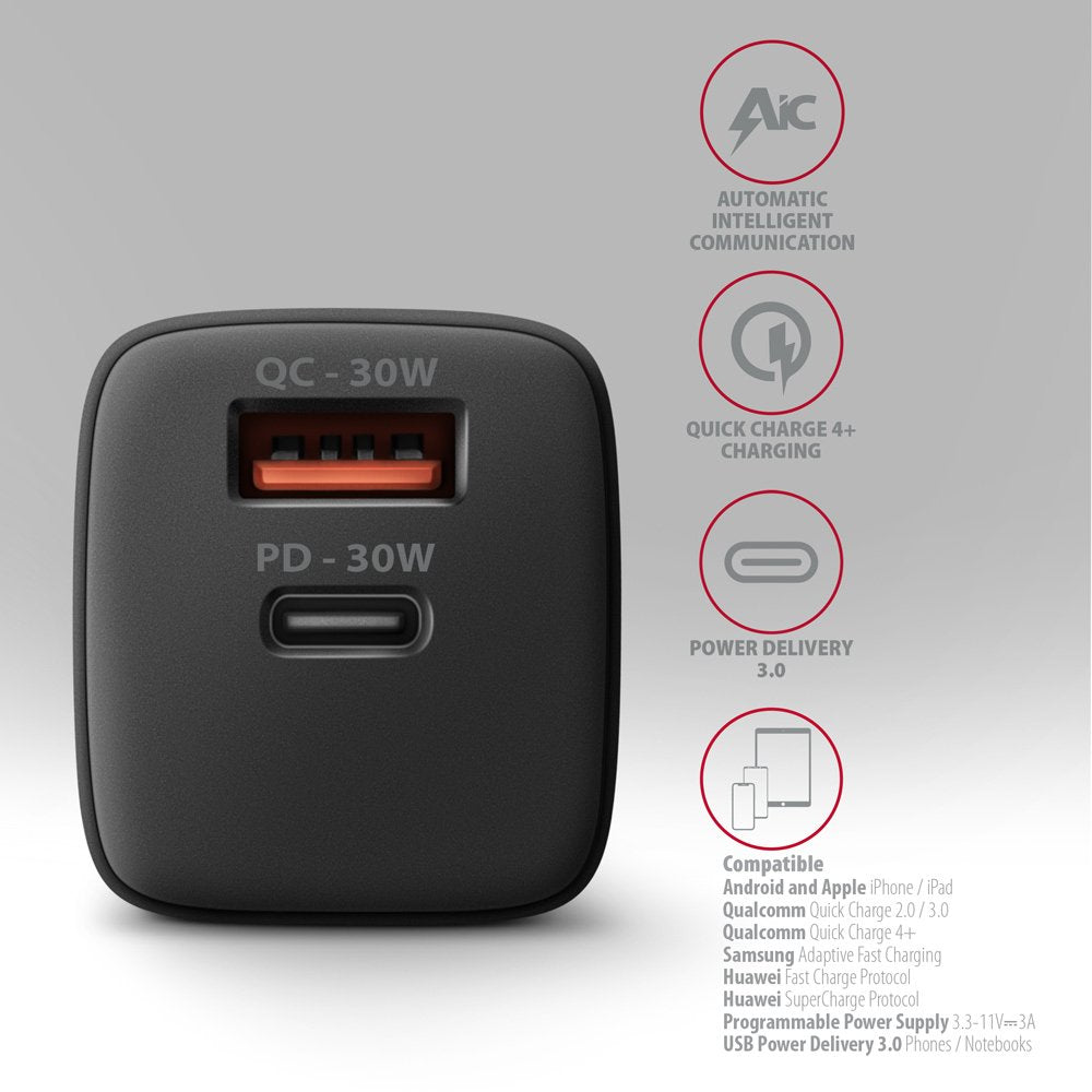 EAN 8595247907103 - Axagon ACU-PQ30 Ladegerät QC3.0, 4.0/AFC/FCP/PPS/Apple+ PD USB-C, 30W - schwarz - Kompaktes Ladegerät - 1 imagen 4