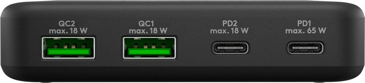 Goobay Usb-C Multiporte Pile Carger, Pd, Gan, 65 Vatios Negros, 2x Usb-C, 2x Usb-A, Entrega De Potencia, Quickcharge 3.0 61772