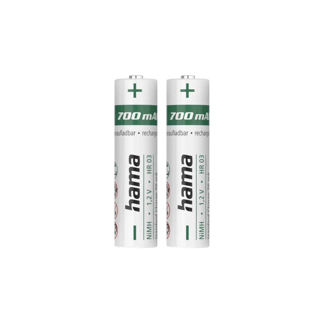 Hama Pack De 2 Pilas Recargables Aaa - Nimh - Voltaje 1.2v - 700mah - Blanco