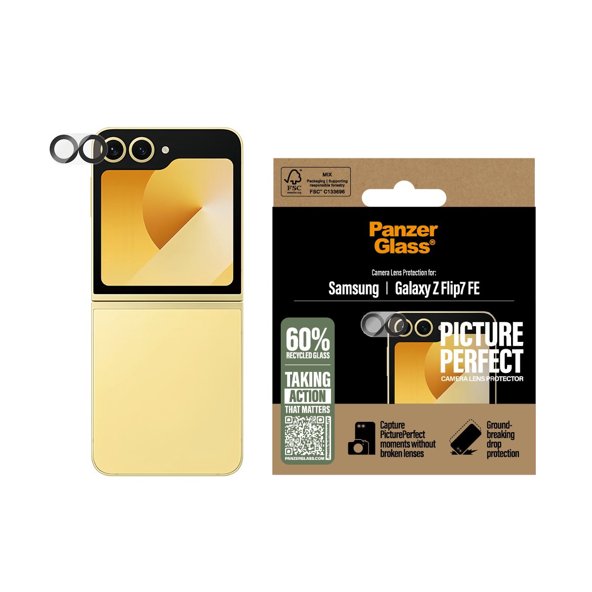 Panzerglass ® Pictureperfect Camera Lens Protector Samsung Galaxy Z Flip7 Fe, Samsung, Samsung - Galaxy Z New Flip6 R, Seco Aplicación, Resistente A Arañazos, Resistente A Golpes, Transparent, 1 Unidad