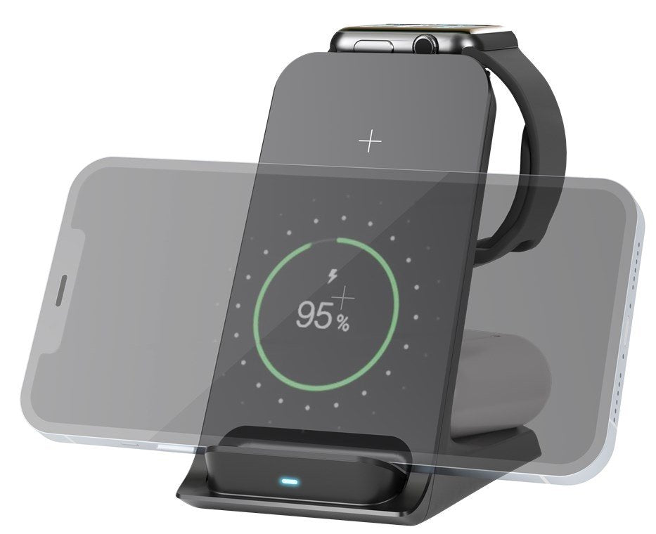 Soporte Carga Inalambrica 15w Con Tecnologia Qi 3 Dispositivos A La Vez Bulk