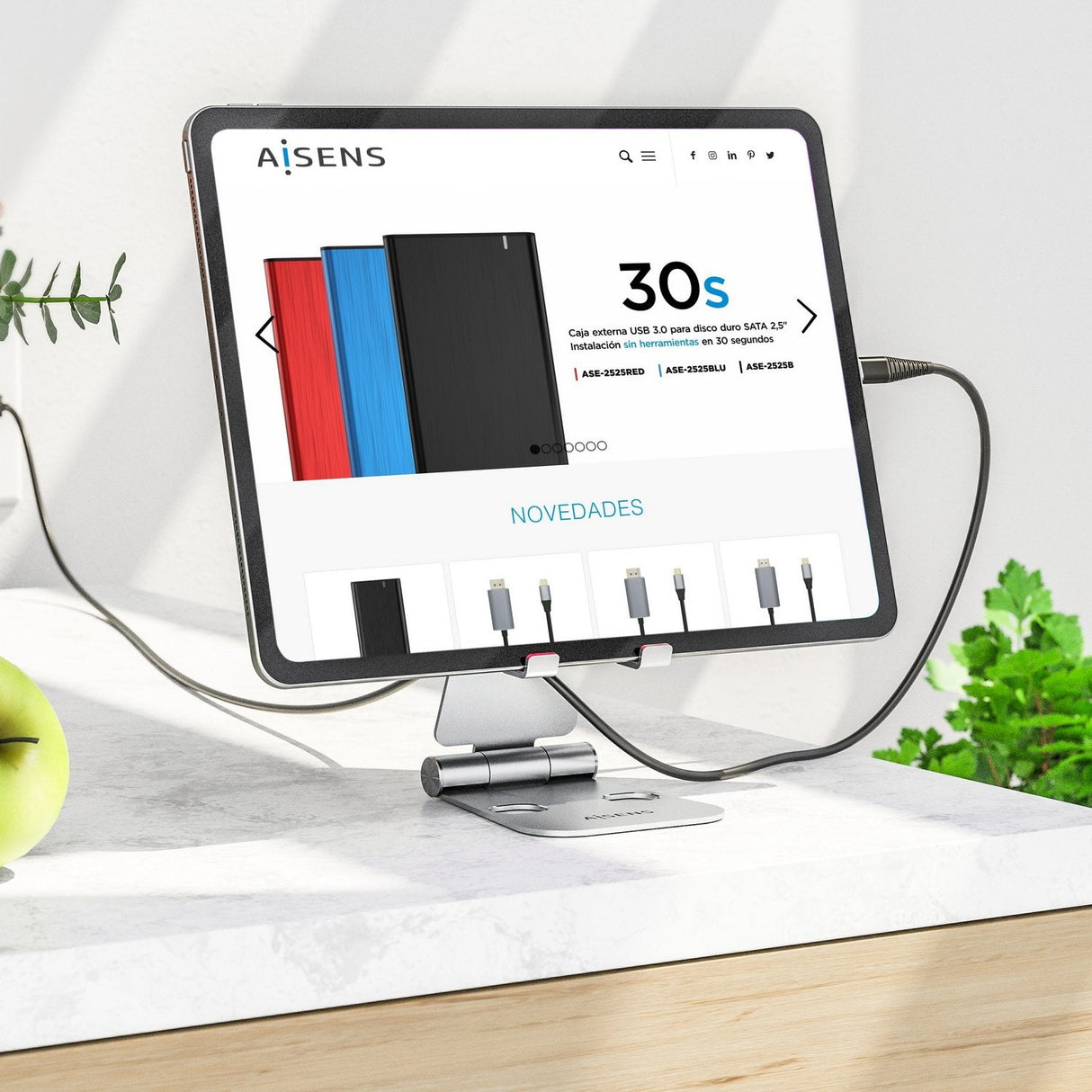 Aisens Soporte De Sobremesa Tamaño Xl Ajustable (2 Pivotes) Para Movil / Tablet - Plata