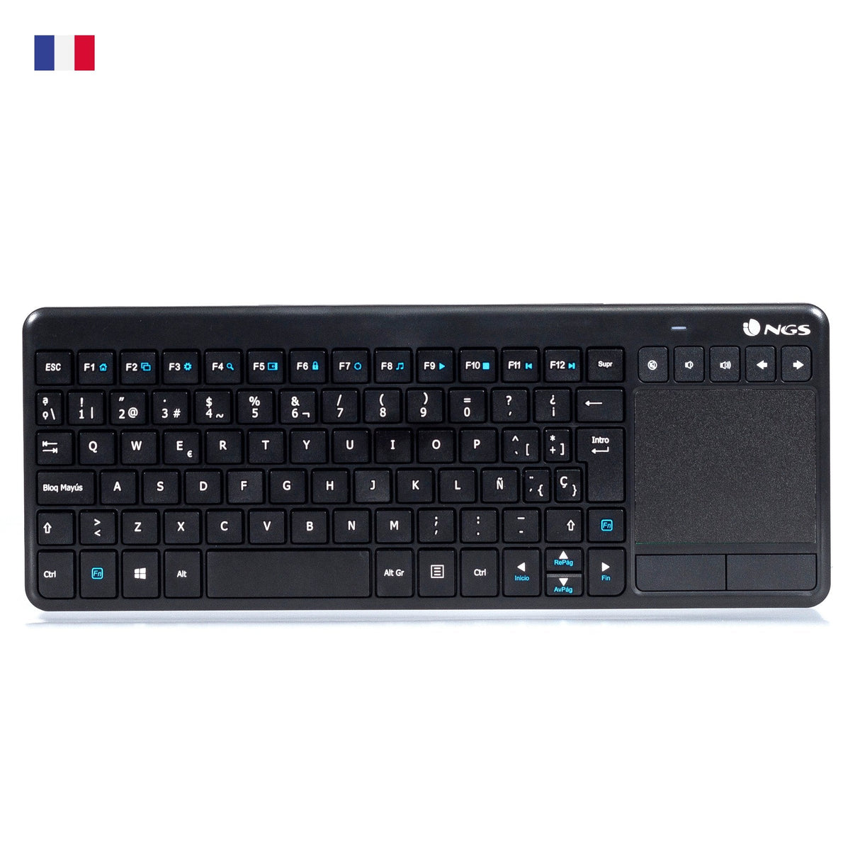Teclado Frances Ngs Con Touchpad Con Teclas Multimedia Inalambrico 2.4ghz - Layout - Negro