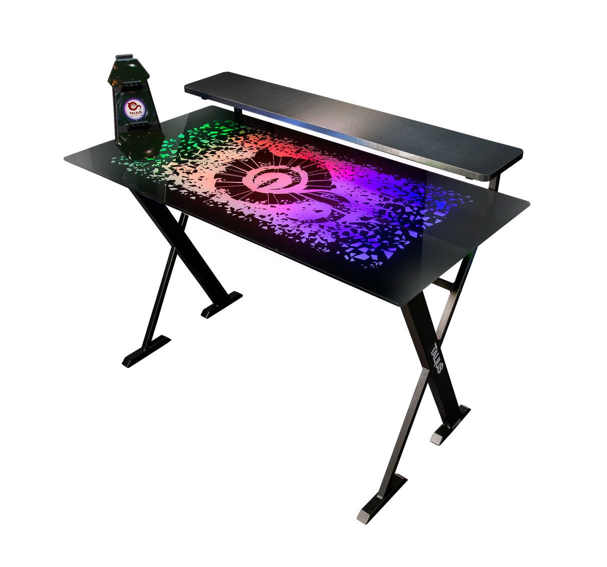 Talius Mesa Gaming Warship X1 Con Iluminacion Led Rgb - Tablero De Cristal Templado 120x60cm - Mando En El Cable - Patas De Acero - Hasta 60kg - Color Negro