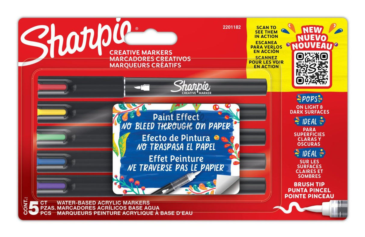 EAN 3026982011824 - Sharpie 2201182 marcador 5 pieza(s) Punta de pincel Azul, Verde, Rojo, Violeta, Amarillo imagen 1