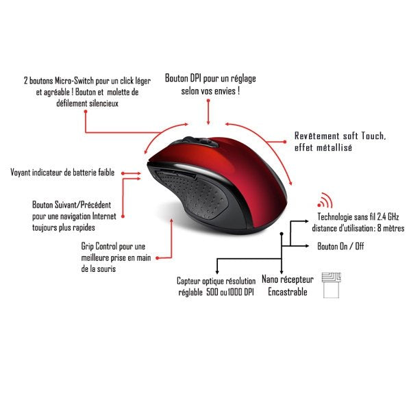 Ratón Inalámbrico Advance Shape 6d (Rojo)