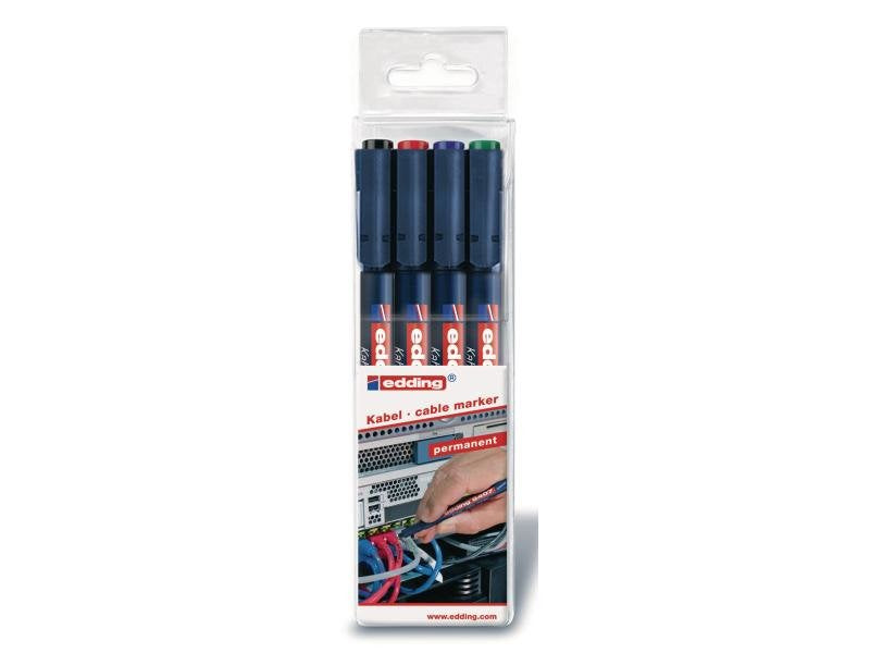 Edding 8407 Cable - Marker - Permanent - Negro, Rojo, Azul, Verde - 0.3 Mm - Extrafein (Paquete De 4)