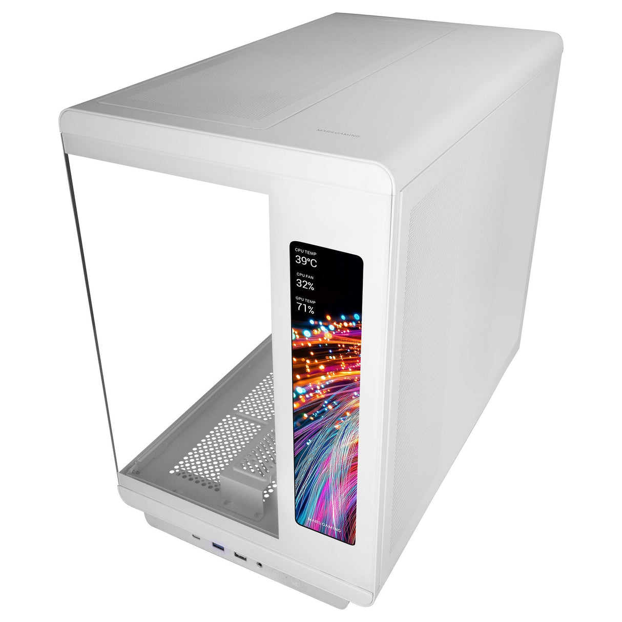 Caja Pc Atx Mars Gaming Mc-Revmaxw Pantalla Lcd 11.8" Cristal Templado 4x Ventiladores Argb Blanco