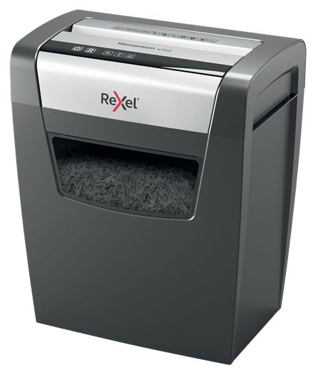 Rexel Destructora Momentun X312 - Hasta 12 Hojas A La Vez - Negro/Plata