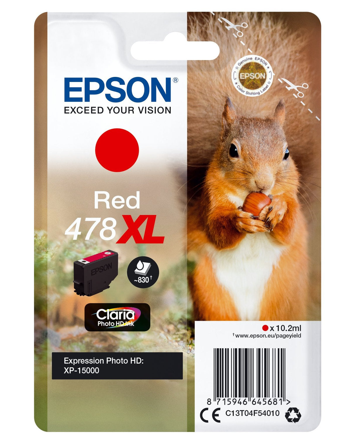 Cartucho De Tinta Epson C13t04f54010 Singlepack Rojo 478xl Claria Photo Hd Ink Para Expression Home Hd Xp-15000